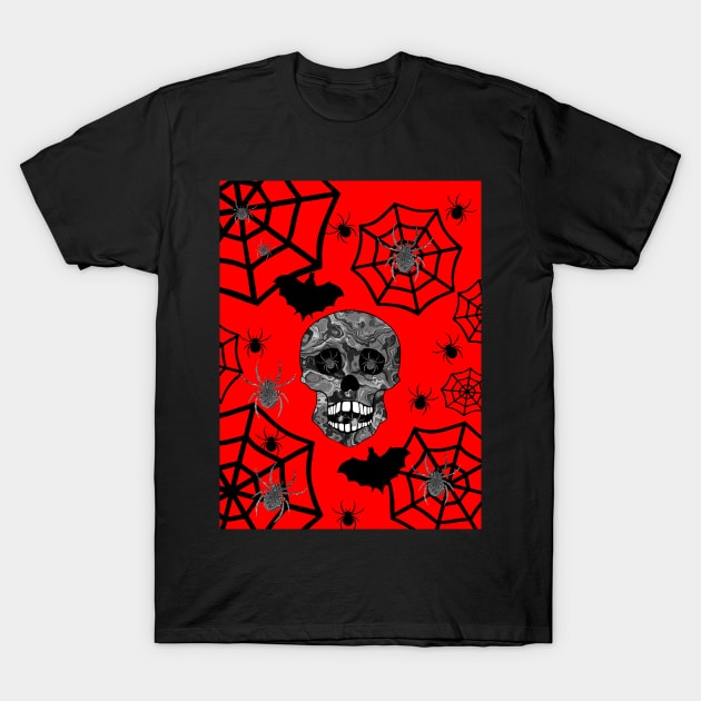 SKULL On Red T-Shirt by SartorisArt1